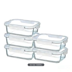 High Borosilicate Glass Food <b>Storage</b> <b>Containers</b> 35.1Oz Rectangle Clip On Lid Microwave Safe <b>Kitchen</b> <b>Storage</b> Set - Product Image 3