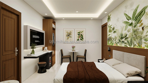 ชุดเฟอร์นิเจอร์ห้องนอนโรงแรมรีสอร์ทสมัยใหม่ พร้อมโครงเตียงไม้ หัวเตียงหุ้มเบาะ และโต๊ะข้างเตียง สำหรับโรงแรมระดับ 3 ดาว และอพาร์ตเมนต์ - Product Image 4