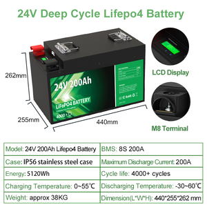 แบตเตอรี่ลิเธียมฟอสเฟต OEM ในตัวพร้อมระบบจัดการแบตเตอรี่อัจฉริยะ (BMS) 8S1P 24V 200Ah Lifepo แบตเตอรี่ลิเธียมไอออน 24V 200Ah - Product Image 2