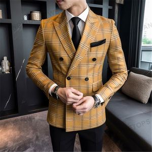 Pabrik pakaian di Cina pria berkancing dua baris setelan pria kotak-kotak bisnis Formal pesta klasik <span class=keywords><strong>Blazer</strong></span> - Product Image 6