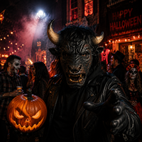 Costume d'animal réaliste en latex, tête de taureau monstre, drôle et amusant, avec cornes, pour Halloween, cosplay, fête, adultes, écologique, durable
