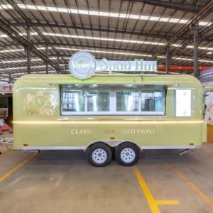 Remolque de Comida de Aluminio de 4 Ruedas, Estilo Clásico Vintage, Carrito Móvil, Camión de Comida Rápida, Cocina Completa, Tienda de Helados, Dulces y Papas Fritas - Product Image 1