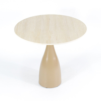 Ensemble de tables d'appoint rondes en pierre frittée travertin, base en fer beige mat style tulipe et champignon