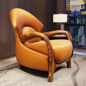 Chaise de loisirs unique en cuir de bois d'Uginwood massif aristocratique de luxe canapé design chaise tigre à dossier haut pour villa salon - Product Image 1