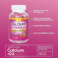 Complément alimentaire de santé en bonbons gélifiés sans sucre pour adultes, enrichi en calcium et vitamine D3, de qualité alimentaire, marque distributeur
