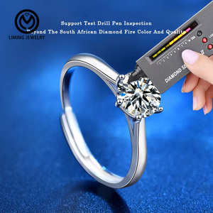 XJZ039 Anelli di Fidanzamento e Matrimonio Classici Regolabili in <span class=keywords><strong>Argento</strong></span> Sterling 925 con Moissanite da 0,5/1/2 Carati <span class=keywords><strong>per</strong></span> Donne - Product Image 2