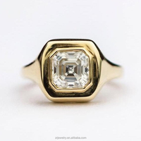 Bague Solitaire Classique en Moissanite Ascher, Bague Chevalière en Argent Sterling S925 Plaqué Or, Bague en Moissanite pour Femme