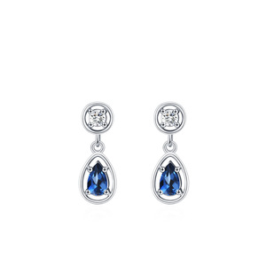 Pendientes colgantes de circonita azul en forma de lágrima, versión de cobre personalizable, plata de ley S925 vintage, para mujer - Product Image 1