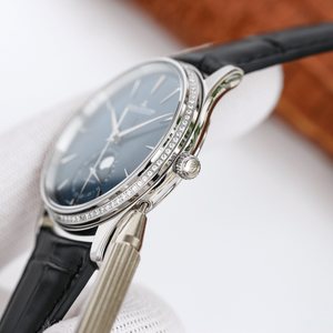 Men's Elegant <b>Automatic</b> Mechanical Wristwatch Moon Phase Date Diamond Bezel Leather Band for Daily and Formal Use - Product Image 4