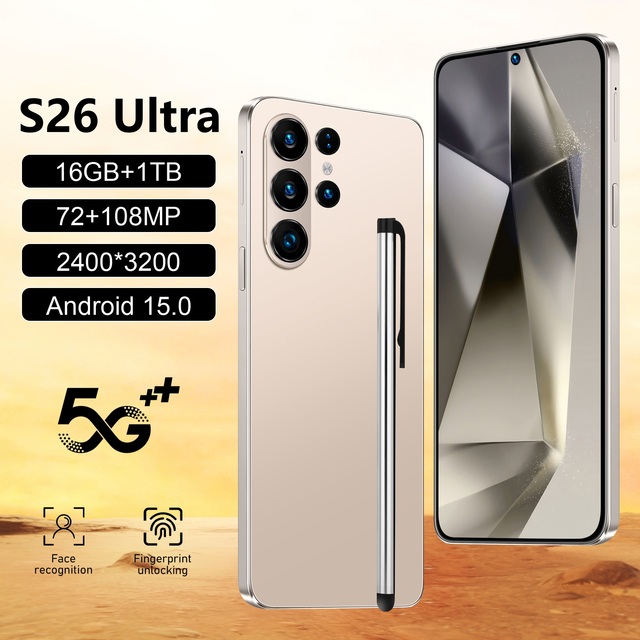 Original New S26 Ultra Smart 5G Smartphone 16GB+1TB Storage Android 15 7.3 Inch 4K LED 120Hz Screen Unlocked Connectivity 108MP
