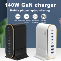 Chargeur Gan 140w certifié CE de conception privée, station de charge à 8 ports, adaptateur de voyage pour la charge d'alimentation de plusieurs appareils