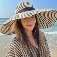Chapeau de soleil à larges bords rayé à la française pour femme avec sangle de menton, chapeau de plage souple et pliable, casquette de vacances