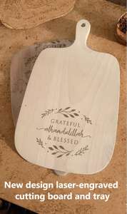 Plateau à poignée carrée très vendu avec plaque à pizza en bois gravée au laser, plateau en bois massif créatif pour fromage, pain, steak - Product Image 3