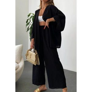 Completo pigiama da donna <span class=keywords><strong>taglie</strong></span> <span class=keywords><strong>forti</strong></span> pantaloni a gamba larga completo tinta unita ampio pigiama Casual da donna set pigiami da notte - Product Image 6