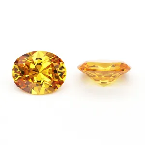 Wholesale Gold Yellow Cz Zircon Stone Oval Machine Cut High Quality Loose Cubic Zirconia Gemstone
