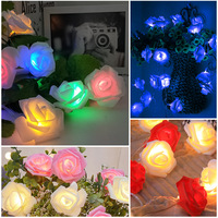 Guirlande lumineuse LED en forme de rose, à piles, lumières romantiques rouges et blanches pour la Saint-Valentin, mariage, décoration de fête