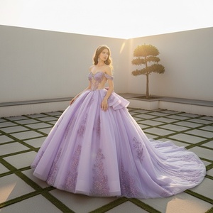 Dy6864 Lavender Quinceanera <b>Dress</b> Sweet 15 16 Off Shoulder 3D Floral Glitter Ball Gowns Jancember - Product Image 1