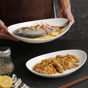 Pure White Large Chicken and Steamed Fish <b>Plate</b> Elegant New Oval Dish Underglaze Colored <b>Ceramic</b> Simple Style - Product Image 5