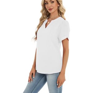 Womens Chiffon Blouse Short Sleeve V Neck Asymmetric Casual Work <b>Top</b> Summer Sheer <b>Layer</b> - Product Image 4