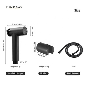 PINEBAY настенная насадка для ванной комнаты, черная насадка Shattaf, распылитель для биде из пластика для туалета, 1,2 м, набор из ПВХ шлангов с одним отверстием - Product Image 6
