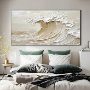 Peinture sur toile de vagues océaniques dynamiques, peinture de mer texturée, art mural 3D, décoration d'intérieur, peinture abstraite moderne avec cadre - Product Image 4