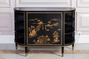 <span class=keywords><strong>Nero</strong></span> Antico Lacca Soggiorno Camera da Letto Doppia Porta Display Cabinet in Legno/Console da <span class=keywords><strong>Tavolo</strong></span> con Rame - Product Image 2