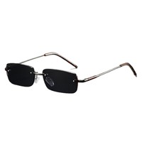 Gafas de Sol QSKY de Lujo con Montura Metálica Sin Marco, Estilo Vintage, Retro, Rectangulares Pequeñas, Sin Montura