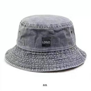 Wholesale Custom Logo Spring <b>Summer</b> Casual Outdoor Blank Washed Cotton Sun <b>Cap</b> <b>Flat</b> Top Adult Unisex Women Bucket Hat - Product Image 1