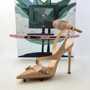 Meilleure Vente – Escarpins d'été pour femme, taille personnalisée, respirants, rehaussants, en microfibre, marron, avec boucle de ceinture, talons hauts - Product Image 3