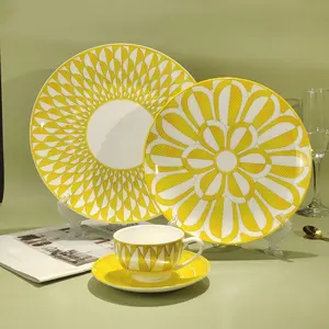 Luxury ceramic tableware cups and saucer main dining plates household bone china 4-piece dinnerware set