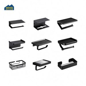 Porte-papier toilette WEKIS en acier inoxydable noir avec étagère, à fixer au mur, pour salle de bain et cuisine, design moderne - Product Image 6