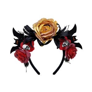 Serre-tête floral gothique Jour des Morts, rose artificielle, chauve-souris, crâne, accessoire de cheveux pour femme, Halloween, soirée, festival, fête - Product Image 5