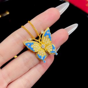 <b>Butterfly</b> Pendant Necklace Stainless Steel Pave Setting Blue Gold Tone Jewelry Gift Fashion Accessory - Product Image 1