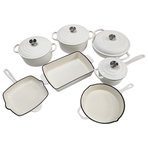 Batterie de cuisine moderne personnalisable <span class=keywords><strong>en</strong></span> <span class=keywords><strong>fonte</strong></span> émaillée 7 pièces : Casserole, faitout, plaque de cuisson, plat à four, pour cuisine domestique et gaz - Product Image 1