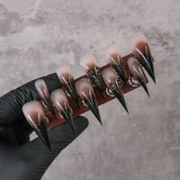 Ongles à presser faits main haut de gamme, couvrance totale, longs, violet foncé, motif griffe de dragon, avec colle, design de niche simple, personnalisable