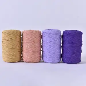 Wholesale 2mm recycled makramee cord colored macrame string cotton cord 3 strand cotton twine
