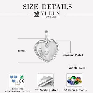 Pendentif <span class=keywords><strong>en</strong></span> argent sterling 925 avec cœur et charme papillon <span class=keywords><strong>en</strong></span> nacre, bijoux pour femmes, cadeau - Product Image 4