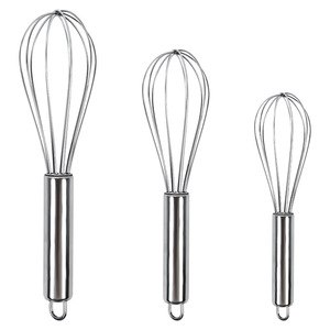 Stainless Steel Egg Beater Set 3 Piece Spring Handle Whisk For Baking Mixing Cream And Eggs - Product Image 1