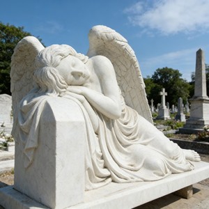 Estatua de Ángel Triste Recostado de Tamaño Real para Cementerio, Lápida de Piedra Natural para Exteriores - Product Image 5