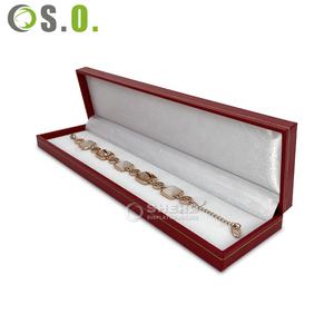 Luxury Red Square Jewelry <b>Box</b> Imitation Leather With Gold Line And Satin Lining For Premium Jewelry - Product Image 5