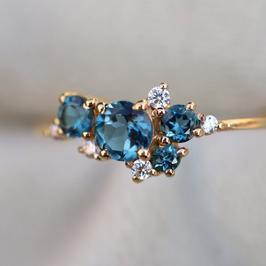 Delicate Zilveren 925 Cluster Natuurlijke Londen Blue Topaz Wedding Vergulde 18K Verlovingsring LYR0807 - Product Image 5