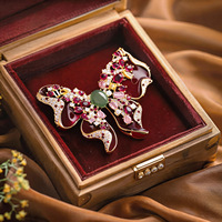 Broche rétro rouge bordeaux avec nœud, corsage en émail micro-serti de diamants, broche pour robe de soirée et style cheongsam