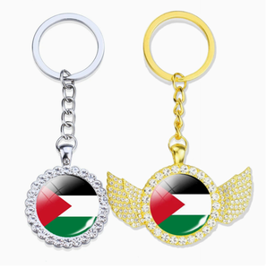 Porte-clés personnalisé avec drapeau national palestinien, entièrement orné de strass, ailes d'ange, pendentif décoratif pour sac à dos - Product Image 3