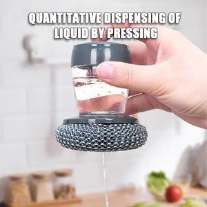 Kitchen Gadgets PET Soap Dispensing Palm <b>Scrub</b> Cleaning <b>Brush</b> Plastic Pot Scrubber Dish <b>Brush</b> With Soap Dispenser - Product Image 2