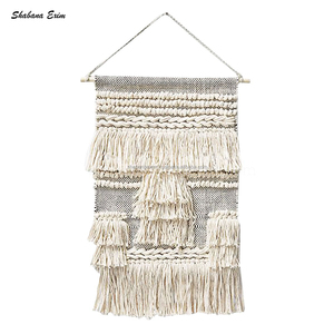 Tapisserie murale avec pompon, en coton et macramé, style bohème, nordique, Art fait à la main, pour la maison, nouvelle collection - Product Image 1