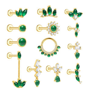 F136 التيتانيوم حجر طبيعي ذهبي مسطح الظهر أقراط غضروف الأذن لابريت المحار حلزوني ثقب المجوهرات للنساء - Product Image 1