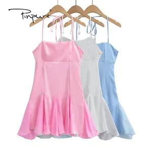 R30178S Sexy Women Backless Dress Club Party 2023 Female Solid Neck-mounted Strapless Mini Dresses Patchwork Ruched Fashion Lady