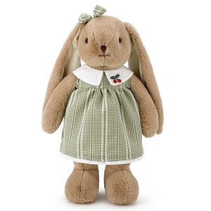Cute Long Ear Bunny Plush Doll Wearing Plaid <b>Dress</b> With <b>Cherry</b> Decor Soft Stuffed Rabbit Toy For Girls Birthday Gift Room Decor - Product Image 3