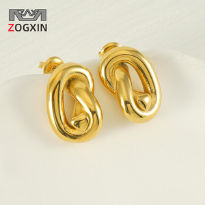 Zogxin Geometric Gold Plated Stud Earrings For Women Titanium Steel Hollow Design - Product Image 1