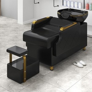 Fauteuil de lavage moderne pour salon de coiffure, rembourré, avec bac et pédale de rangement - Product Image 3